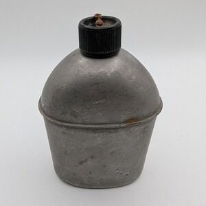 Vintage 1943 WWII US Vollrath Aluminum Military Canteen Silver Kidney Shape